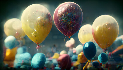 Multi coloured abstract illustration background of colourful balloons in the air