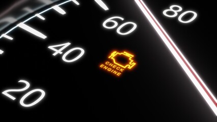 3d rendering orange check engine light