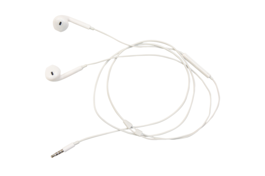 white earphones isolated on white background with clipping path