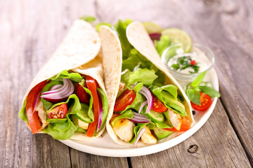 fajita- tortilla wrap with vegetables and chicken