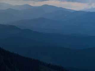 Panoramic view of mountains. Scenic mountain landscape.  Carpathian, Ukraine.