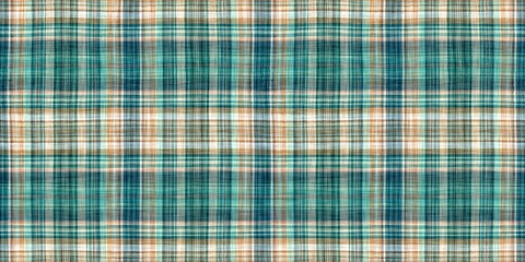 Teal rustic coastal beach house border check fabric tile. Seamless sailor flannel edging trim textile. Gingham rustic banner ribbon endless tape.