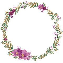 Hand drawing plants, floral, branches, herbal. Greenery circle watercolor style. Modern natural design for poster, card, wedding invitation, greeting card with text copy space.