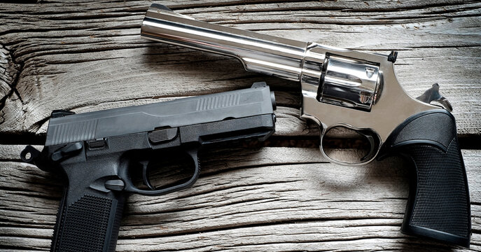 Handguns Pistols on Old Wood Weapons for Self Defense