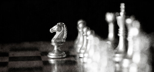 Pieces on chess board for playing game and strategy