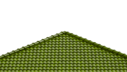 Green roof tiles in fern or dark moss color tone on transparent background, png file