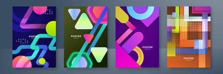 Obraz premium Modern abstract covers set, minimal covers design. Colorful geometric background, vector illustration.