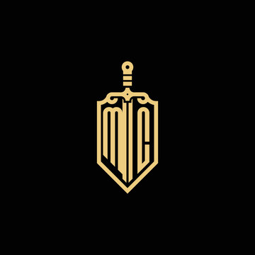 MC vintage initial sword and shield logo which is good for digital branding or print