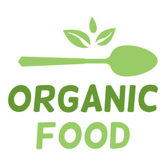 Organic food. Green Healthy Organic Natural Eco Bio Food Products Label Stamp with spoon.
