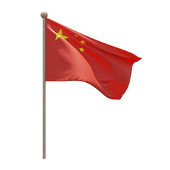 Fototapeta na wymiar Peoples Republic of China realistic 3d textured flagpole for composition