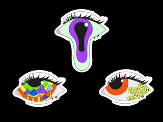 A set of three psychedelic eyes. Psychedelics, surrealism.