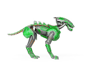 cyber cheetah is standing up on white background side view