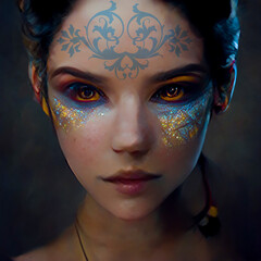 portrait of a woman with fantasy makeup, digital painting, concept illustration