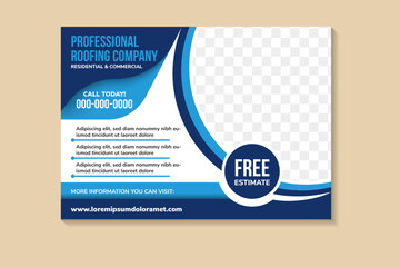 flyer template design with headline is professional roofing contractor. space of photo and text. Advertising banner with horizontal layout. multicolors blue element in white background