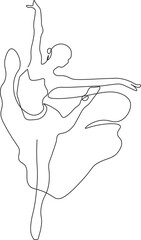 Ballerina Pose One Line Drawing Prints. Woman Dance Pose Minimalist Style. Ballet Line Art Modern Minimal Prints. Trendy Illustration Continuous Line Art. Fashion Minimal Logo. Vector EPS 10 © Halyna