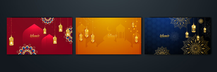 Islamic ramadan background with Arabic ornament pattern and luxury mandala lantern decorative. Designed for islam greeting card, eid template, hajj, invitation, celebration, premium frame, and mosque