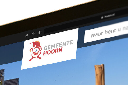Hoorn, Netherlands - Aug 9, 2022: Official Hoorn city website is displayed on the screen of an Apple MacBook Pro. Government. Power. Control. Information. Regulation. Help. Media