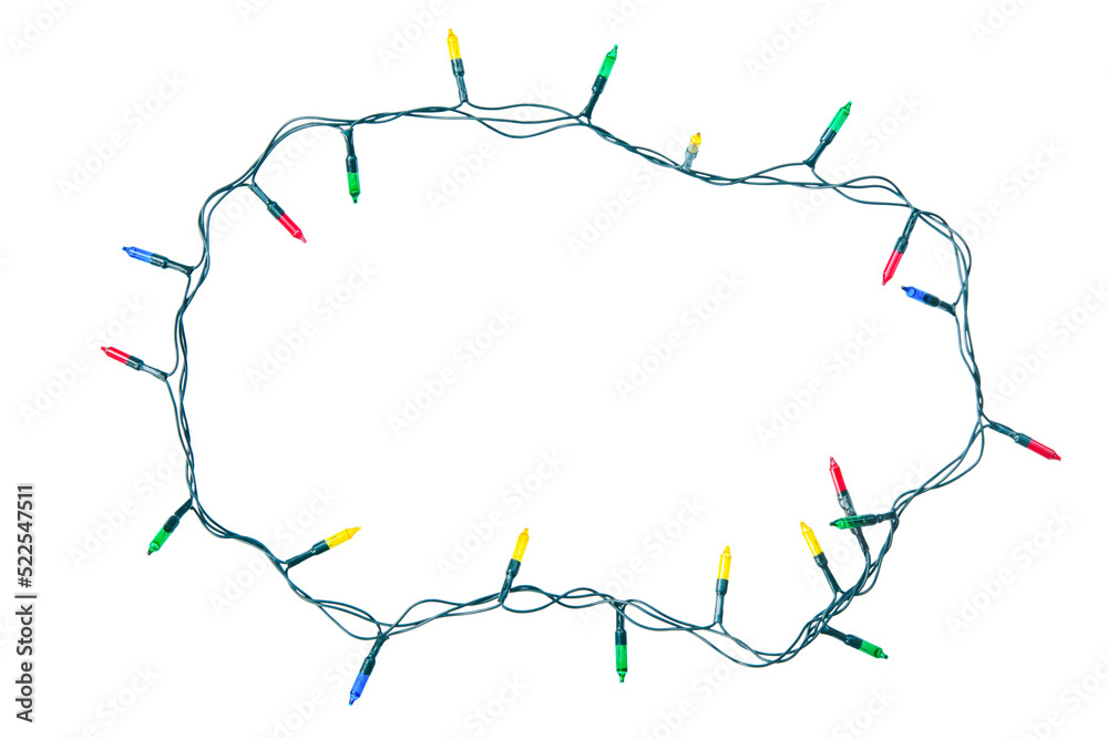 Wall mural string of christmas lights isolated on white background with clipping path.