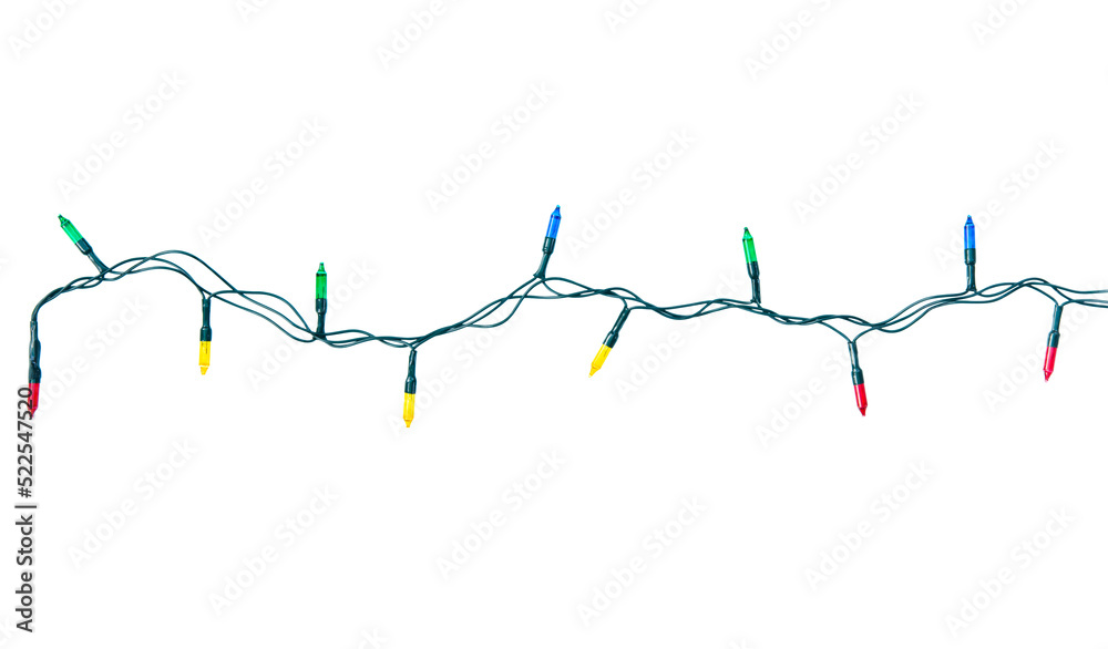 Wall mural string of christmas lights isolated on white background with clipping path.