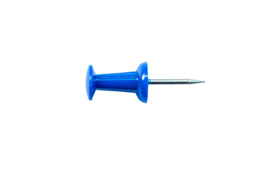 Blue push pin isolated on white background with clipping path.