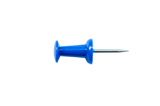 Blue push pin isolated on white background with clipping path.