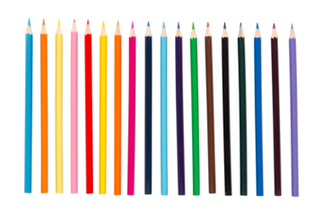 Pencils colorful set, wooden colored pencils isolated on white background, copy space