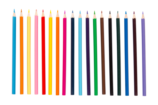 Pencils colorful set, wooden colored pencils isolated on white background, copy space