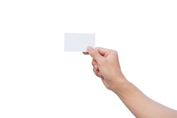 Obraz premium Hand holding white paper, Mockup of business cards.