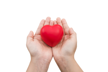 Red heart ball : Stress reliever foam ball the red heart shape on woman hand isolated on white background with clipping path