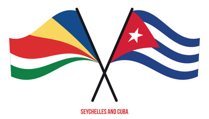 Seychelles and Cuba Flags Crossed And Waving Flat Style. Official Proportion. Correct Colors.