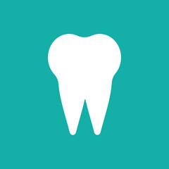 Vector tooth icon tooth logo isolated white on green background. Dentistry logo white tooth	