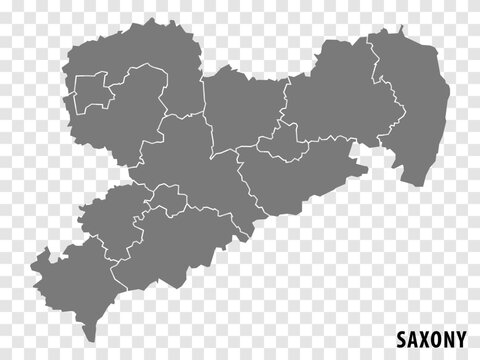 Map Free State of Saxony on transparent background. Saxony map with  districts  in gray for your web site design, logo, app, UI. Land of Germany. EPS10.