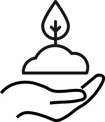 Support, present, charity signs. Monochrome symbol for web sites, stores, shops and other facilities. Editable stroke. Vector line icon of seedling tree over outstretched hand