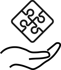 Support, present, charity signs. Monochrome symbol for web sites, stores, shops and other facilities. Editable stroke. Vector line icon of puzzle over outstretched hand