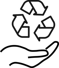 Support, present, charity signs. Monochrome symbol for web sites, stores, shops and other facilities. Editable stroke. Vector line icon of recycle arrows over outstretched hand