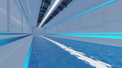 abstract background of Sci Fi pool tunnel Modern Futuristic Spaceship , 3D illustration rendering