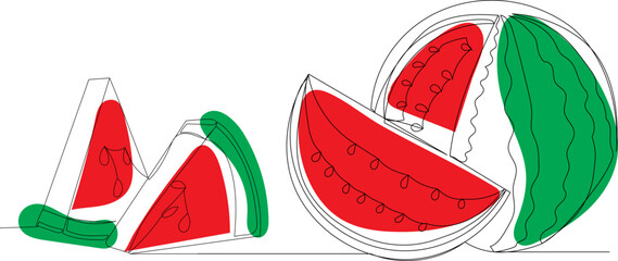 watermelon drawing one continuous line vector