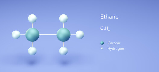 ethane, natural gas, molecular structures, 3d rendering, Structural Chemical Formula and Atoms with Color Coding