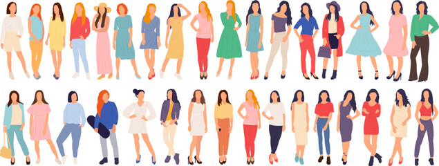 set of girl, women in flat style, isolated, vector
