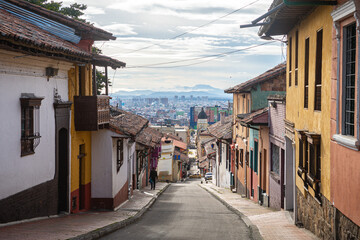 colorful street of la candelaria district in bogota, colombia