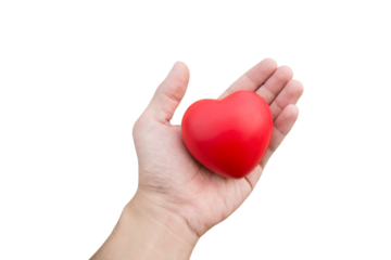 Red heart ball : Stress reliever foam ball the red heart shape on woman hand isolated on white background with clipping path