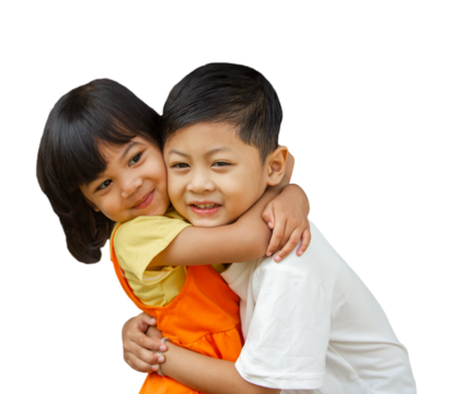 Brother and sister hugging fun together