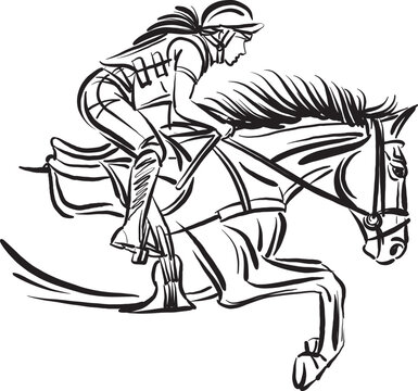 jockey riding race horse extreme sport vector illustration