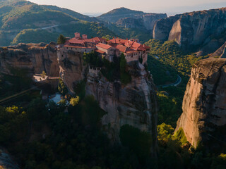 meteora monastery aerial view Thessaly mountains Greece