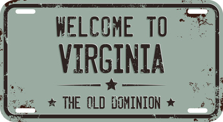 Welcome To Virginia Message  On Vector License Plate