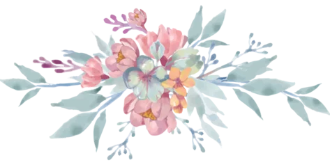 Foto auf Alu-Dibond Pink pastel watercolor flowers  design . Rustic wedding with mint, pink, blue tones.  © Nisreen