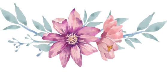 Pink pastel watercolor flowers  design . Rustic wedding with mint, pink, blue tones.
