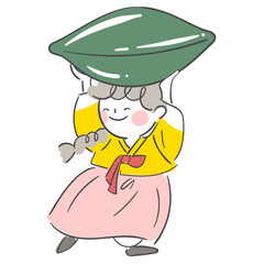 추석 일러스트 _ 송편을 들고 있는 한복을 입은 아이 캐릭터