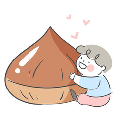 추석 일러스트 밤을 안고있는 한복입은 아이