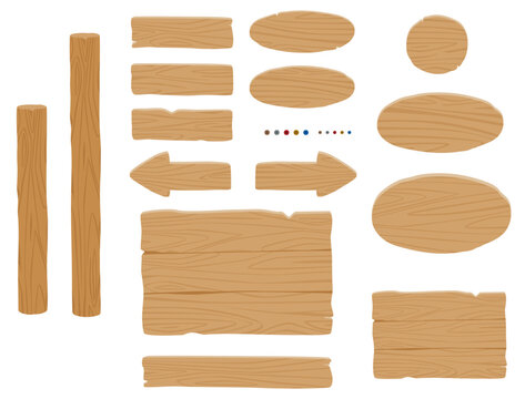 Wooden sign board collection for game UI and banner design / シンプルな木製の立て看板／組み立て用素材セット（オーク素材風）